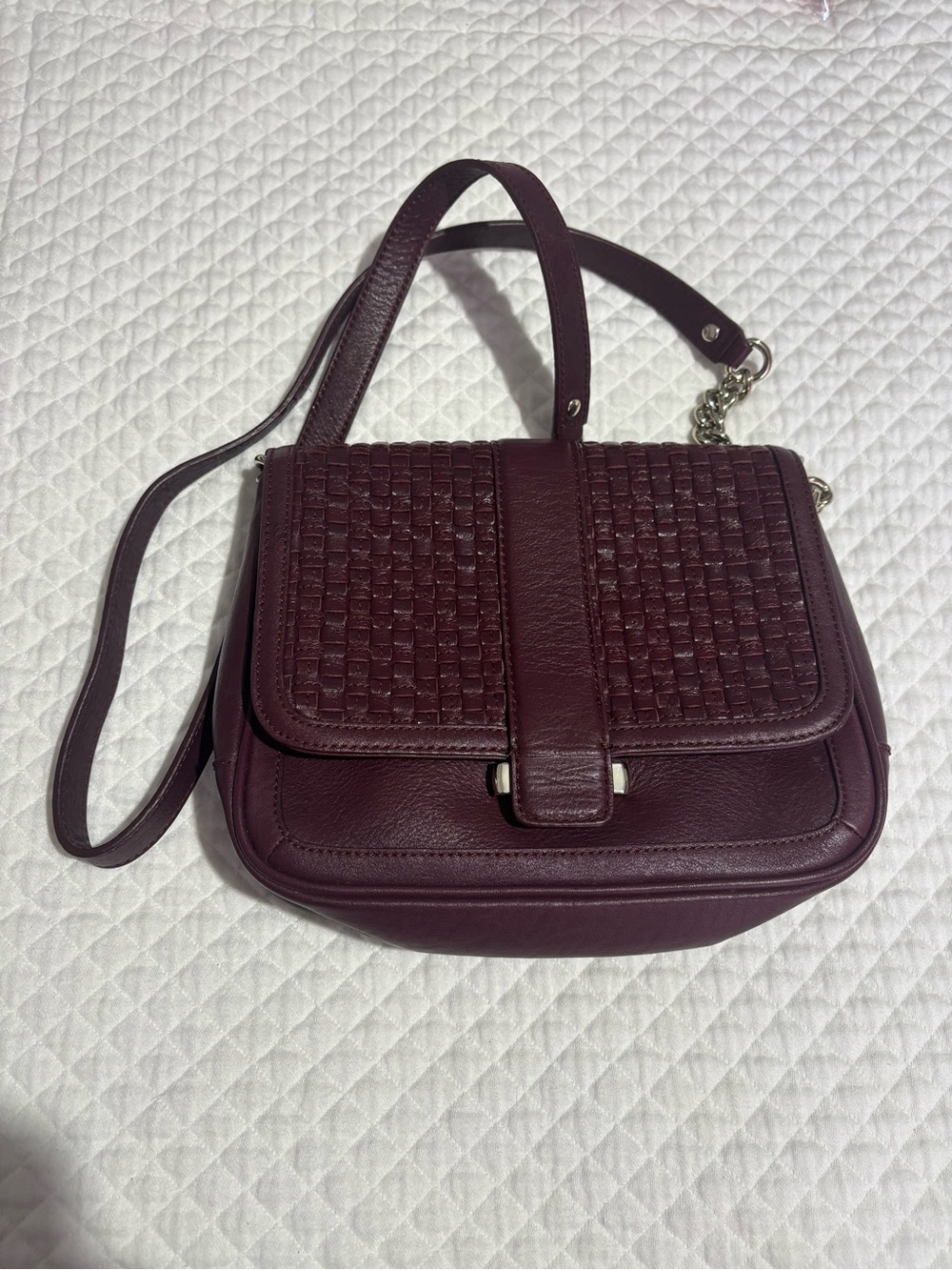 Banana Republic Leather Woven Flap Crossbody Bag - Burgundy